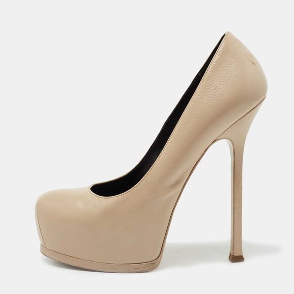Saint Laurent Beige Leather Tribtoo Platform Pumps Size 38